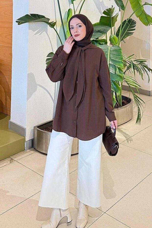 Scarf Detailed Shirt Bitter Brown