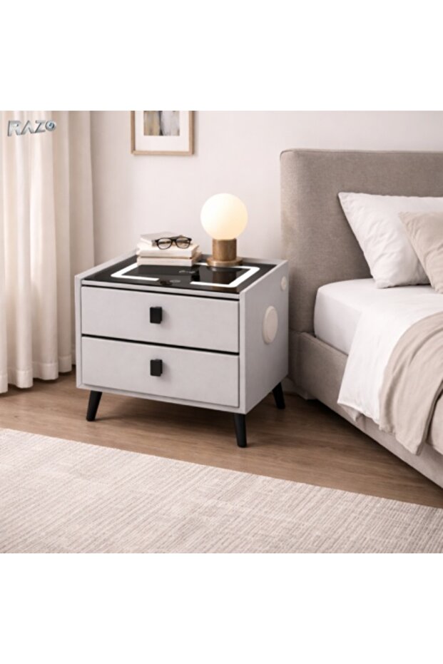 Multifunctional bedside table, LED lighting, Touch, Wireless charging, USB, Bluetooth speaker - 2