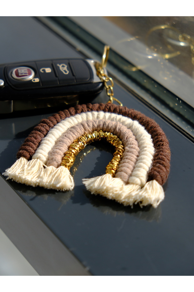 Bohemian Rainbow Keychain in Coffee/Beige Tones, Car Keychain Souvenir