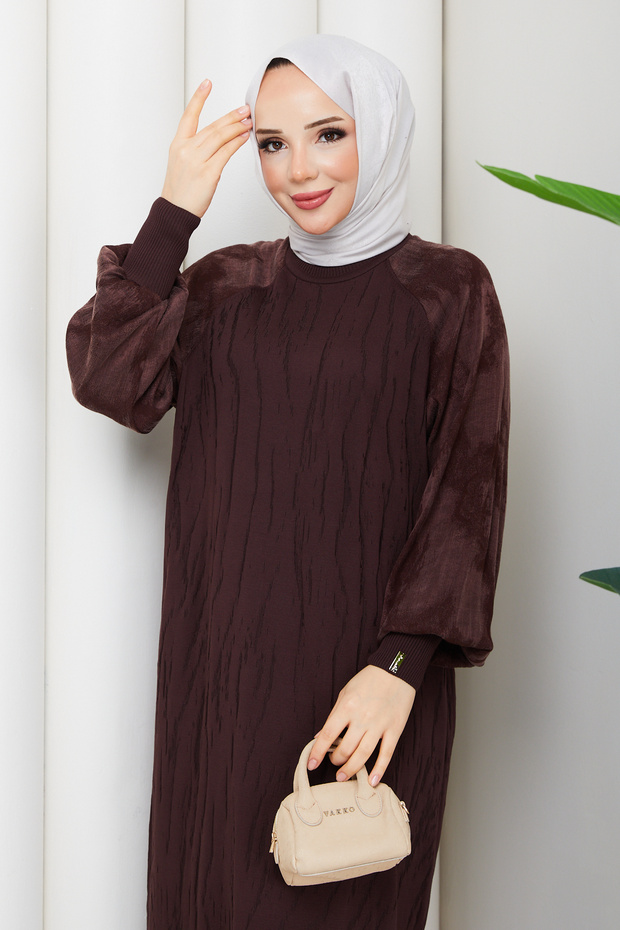 Women's Spider Web Patterned Sleeve Silk Kupra Mercerized Knitwear Dress