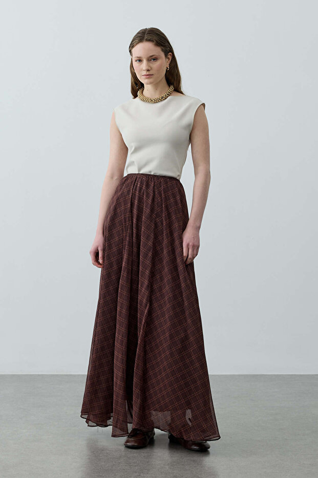 Checkered Skirt Brown