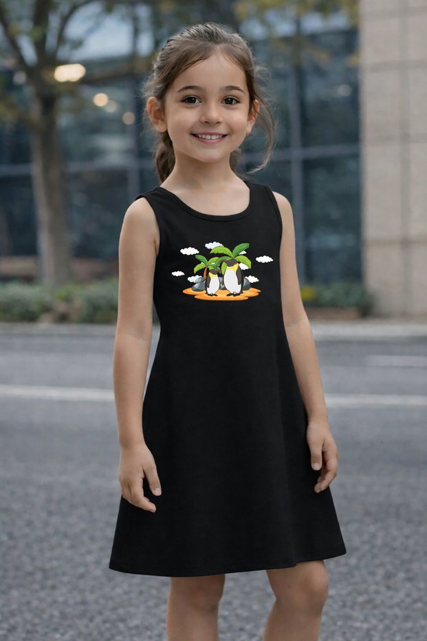 Penguen Printed Girls' Summer Dress