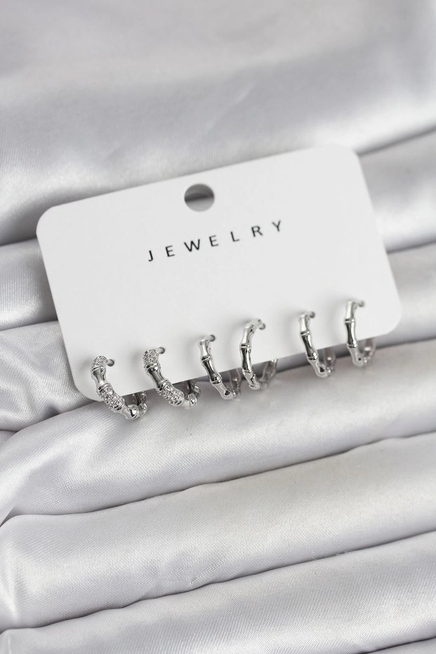 Silver Rk Brass Bone Model 3 Pair Women's Earring Set