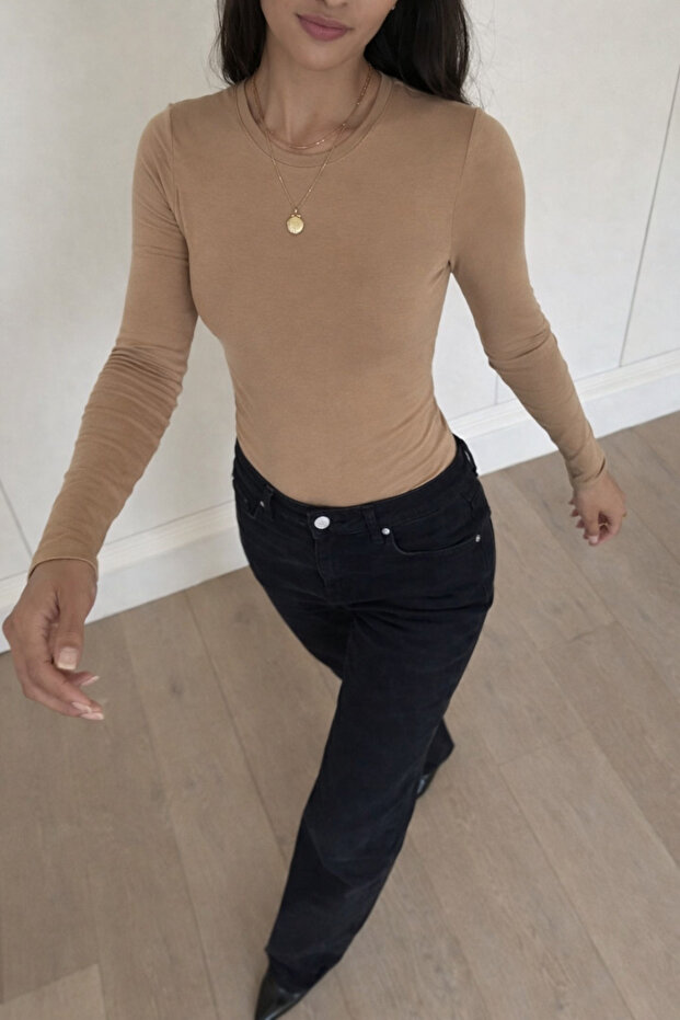 Bluză de damă, basic, cu mânecă lungă, elegantă, maro - 4