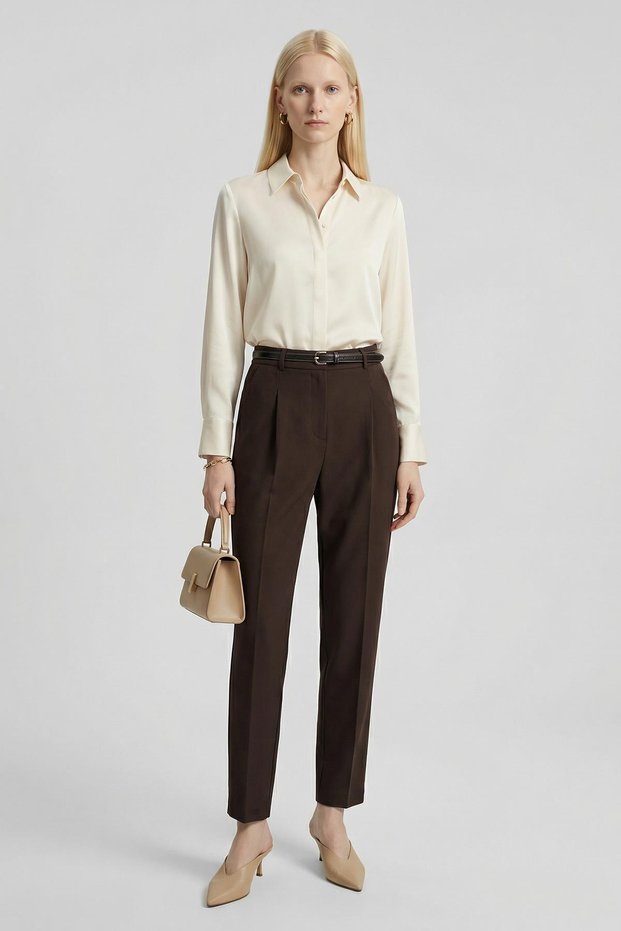 Acı Kahve High Waist Belt Piece Trousers 8416A