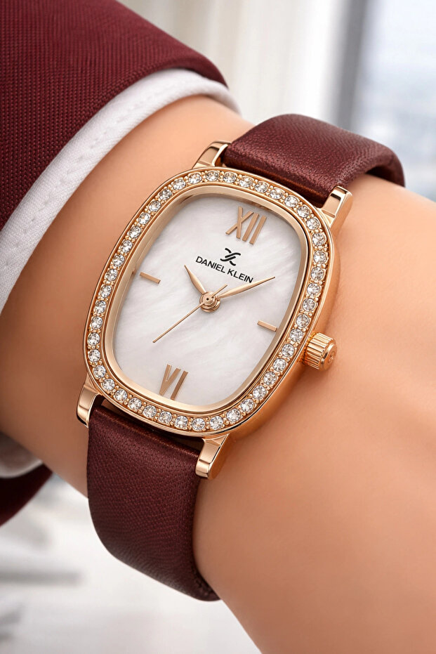 Leather Cord Steel Case Women Wrist Watch+Bracelet Gift Coffee-Rose Sddk112