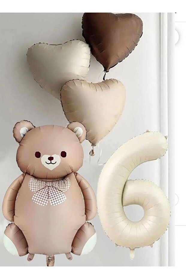 Brown Bear Balloon Age and Heart Balloon Set 5 Pieces