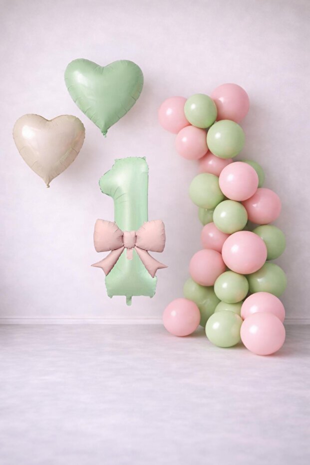 Sage Green & Pink 1St Birthday Balloon Decoration Set
