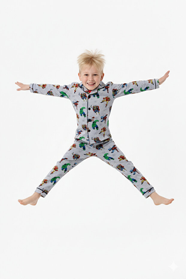 طقم بيجامة سبايدر مان منقوش للأولاد مع شريط للعين - 7