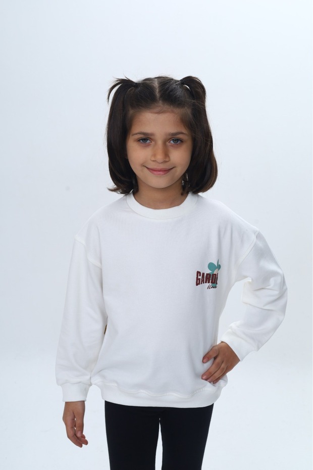 Girl's Back Sleeve Printed Floral Sweatshirt