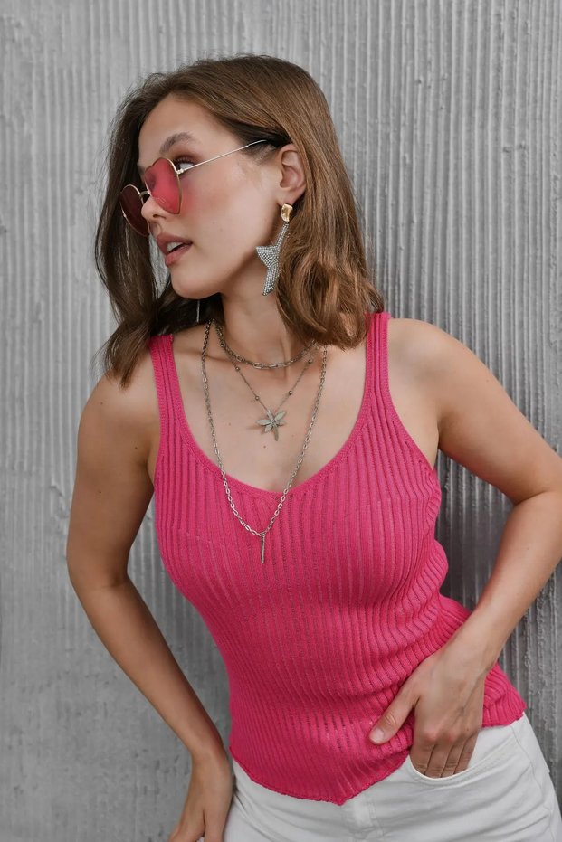 Women's Asymmetrical Collar Thessaloniki Knit Strap Body Blouse 10765 Ctn