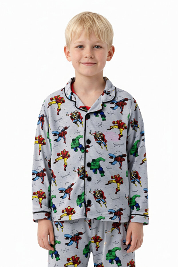 طقم بيجامة سبايدر مان منقوش للأولاد مع شريط للعين - 4