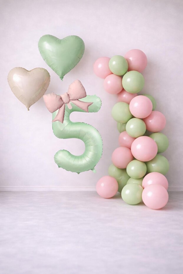 Sage Green & Pink 5Th Birthday Balloon Decoration Set