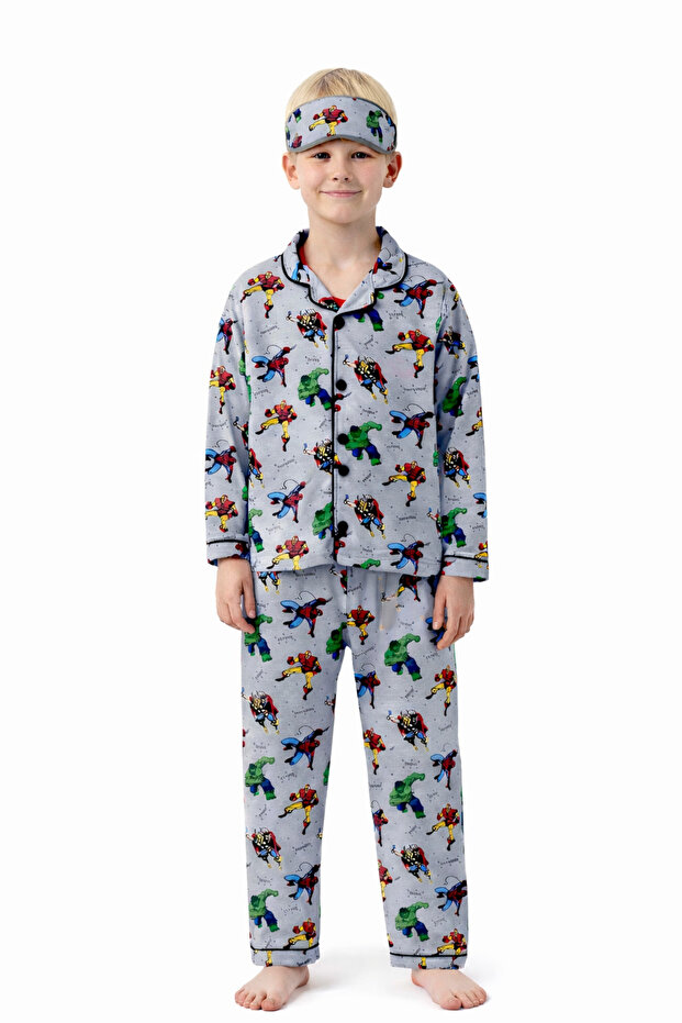 طقم بيجامة سبايدر مان منقوش للأولاد مع شريط للعين - 1