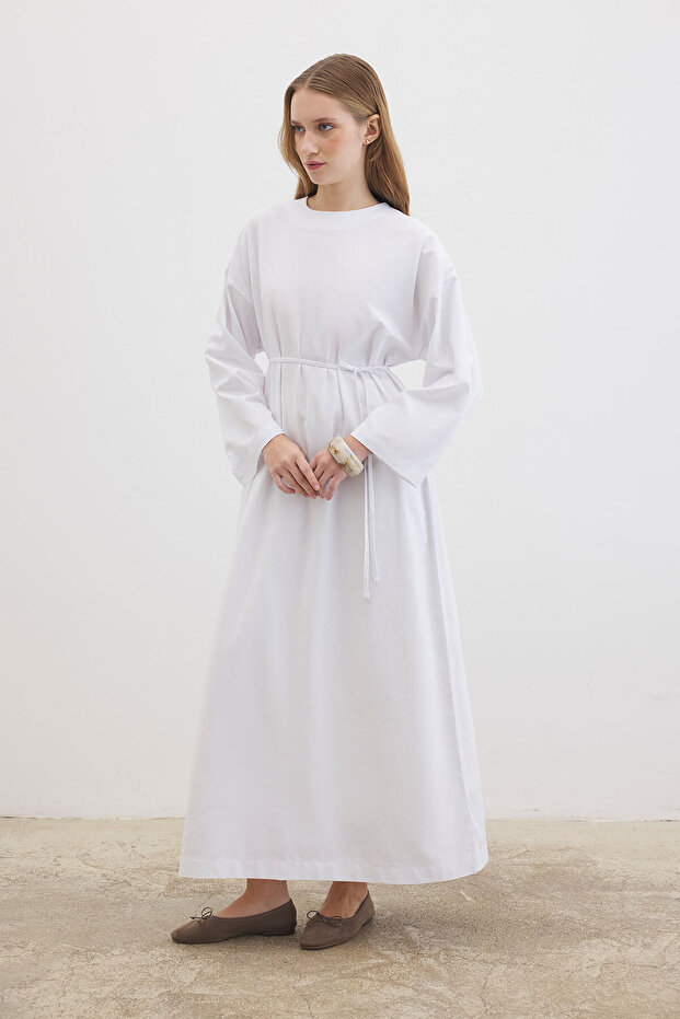 Basic Organik Beyaz Elbise - 5