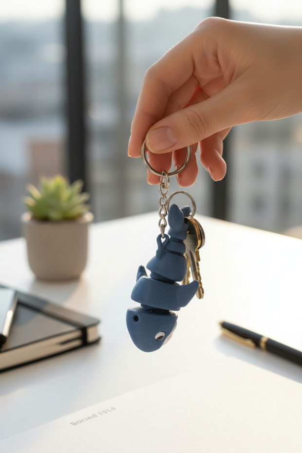 Blue Whale Figured Movable Keychain