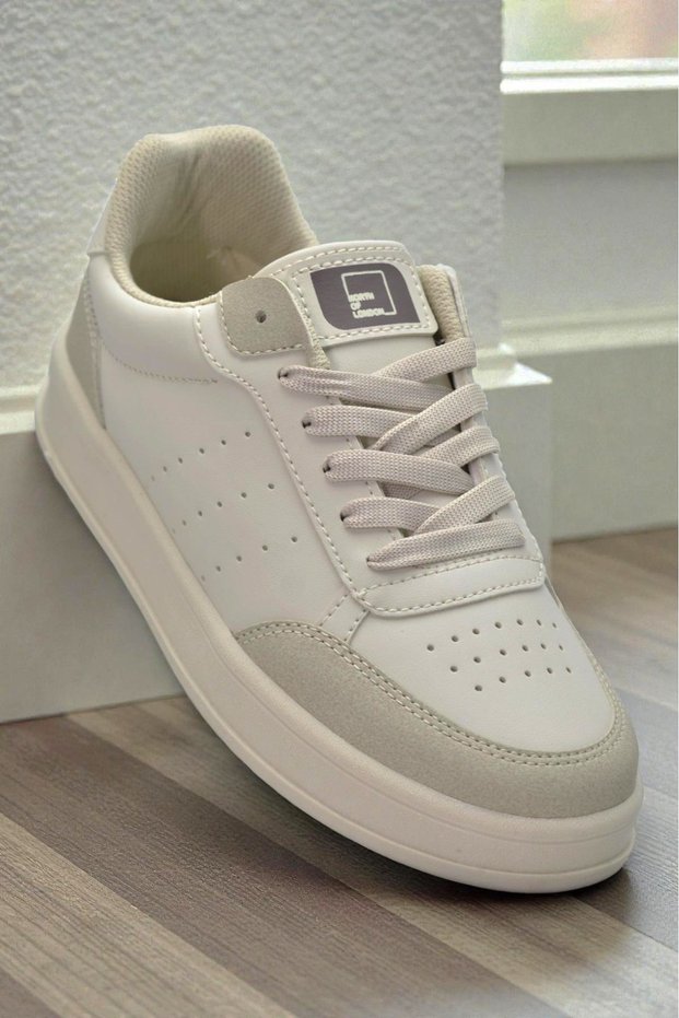4750 Unisex Beige Sneaker Lace-Up Casual Sports Shoes - Orthopedic Light Sole Walking Shoes