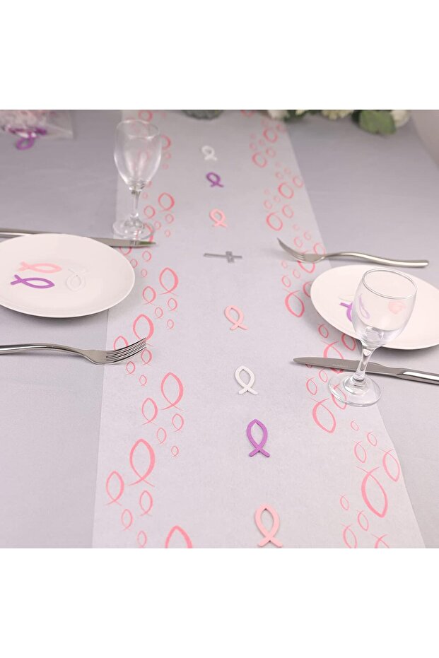 Decorative Table Runner - Fish Pattern, Polyester, Baptism, Pink - 28cm x 12m - 4