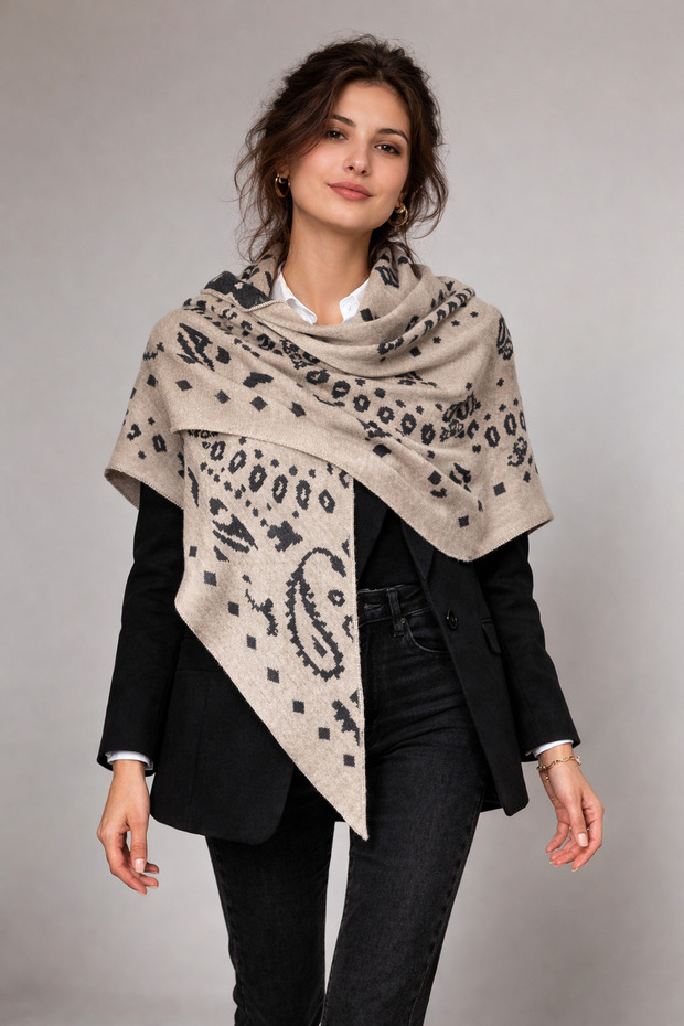 شال مثلث منسوج منقوش ذو وجهين - 2