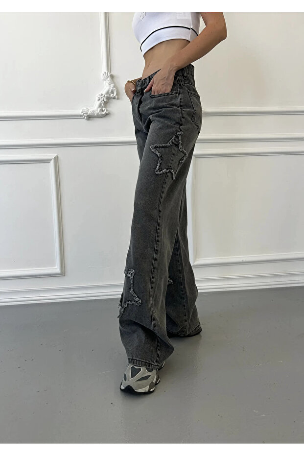 Blugi largi cu inserții de stele - 2