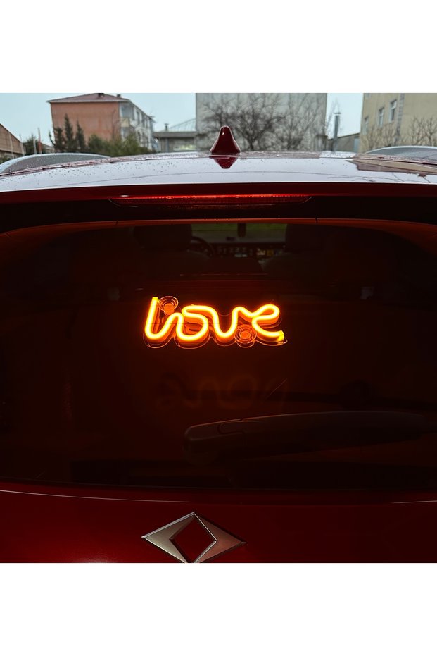 In-Car Neon Led Lighted Decor Love (12 Volt Suction Cup Amber Yellow)