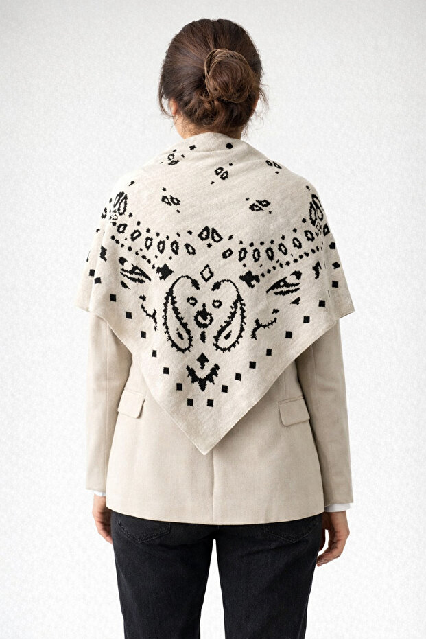 شال مثلث منسوج منقوش ذو وجهين - 3