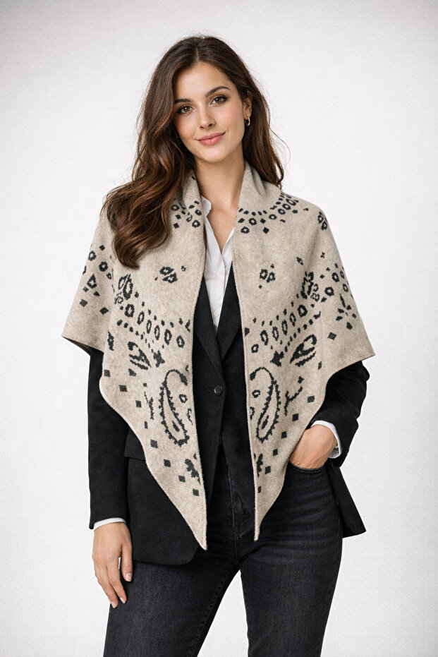 شال مثلث منسوج منقوش ذو وجهين - 1