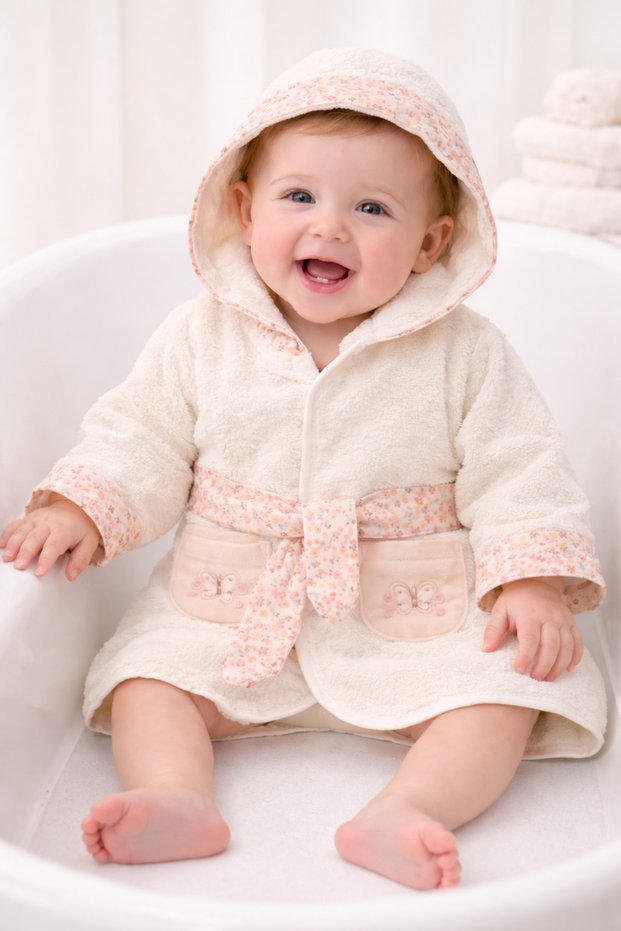 Baby Girl 4-Piece Boxed Luxury Gift Bathrobe Towel Set 0-24 Months Cotton