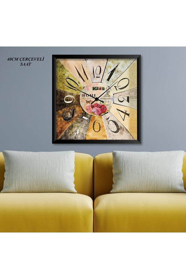 ساعة حائط منقوشة بإطار مربع 40 سم - 1