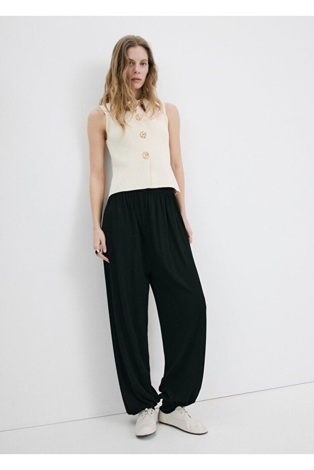 Kontrast şeritli triko yelek - 2