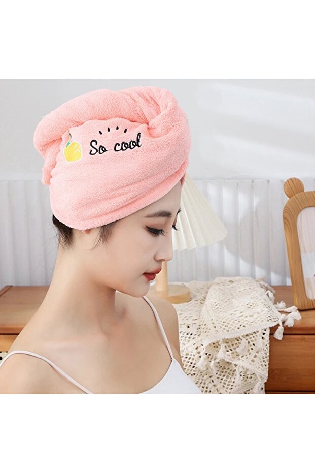 LEMON PINK MICROFIBER HAIR TOWEL FOR QUICK DRYING