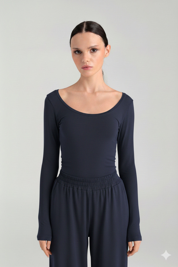Ultra Soft Oval Neck Blouse Navy Blue