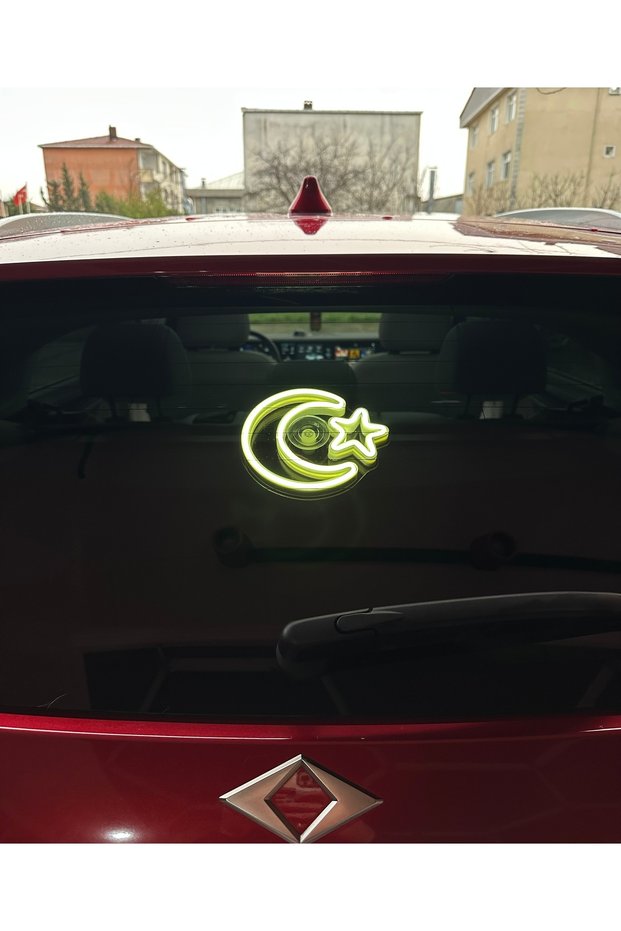 Car Interior Neon Led Lighted Decoration Turkish Flag (White with 12 Volt Suction Cup)