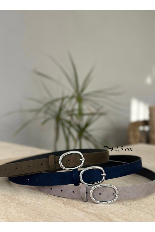 Women's 3-Piece Suede Belt Navy Blue Khaki Gray 3-Piece Nubuck Belt
