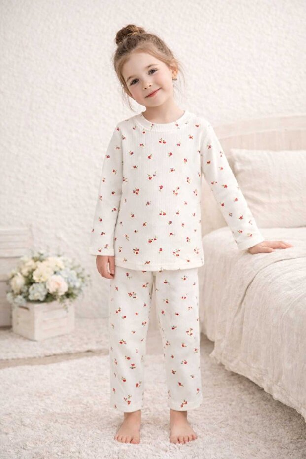 New Season 100% Cotton Lycra Patterned Girls' Pajama Set