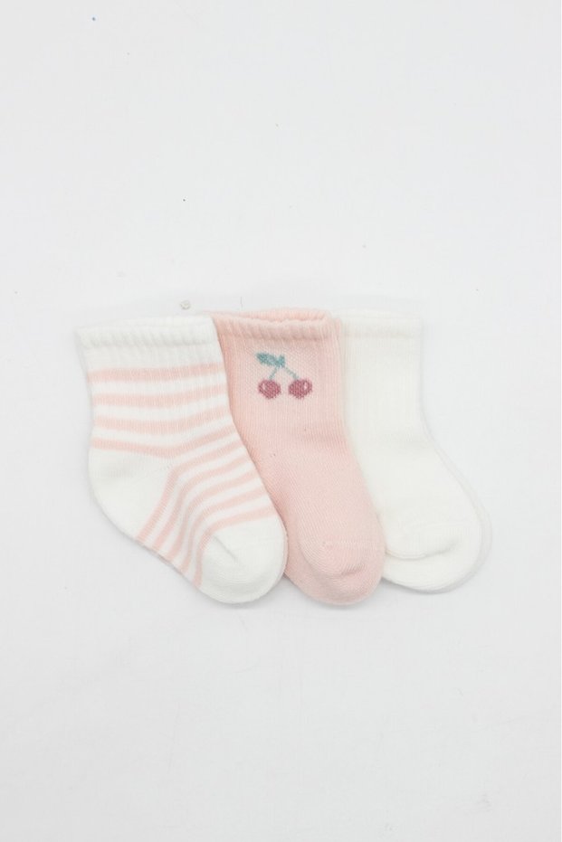 Cherry Girl 3-Piece Combed Cotton Socks 10138 Ecru