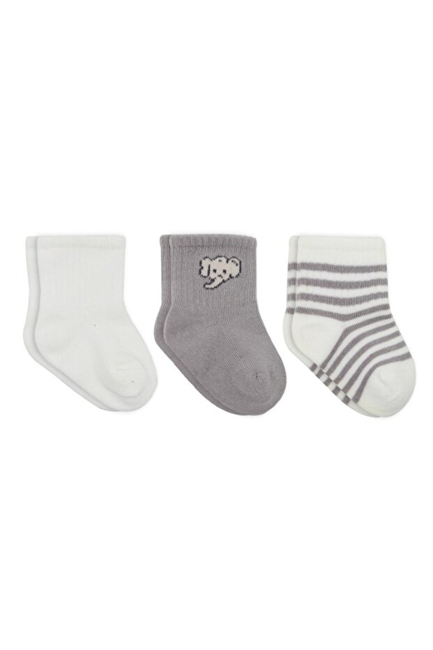 Elephant Boy 3-Piece Combed Cotton Socks 10135 Ecru
