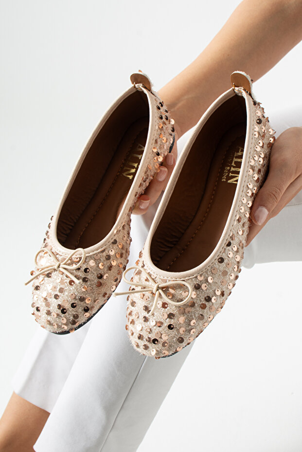 Sequin & glitter buckle detail women's chic everyday ballet flats