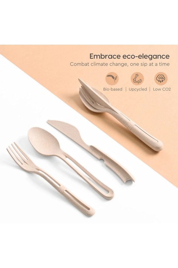 Earth Friendly 3-in-1 Travel Cutlery | Made with Rice Husk | Microwave Safe | Set of 3