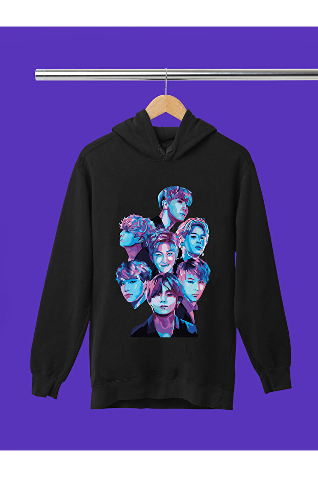 Bts Bangthan Boys Printed 3-Yarn Quality Soft Texture Hooded Children's Sweatshirt