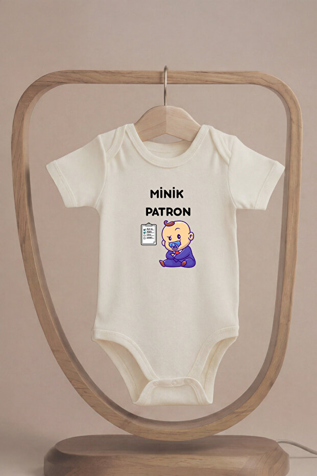 Organic 100% Cotton Little Boss Baby Printed Short Sleeve Baby Bodysuit with Snap Fasteners