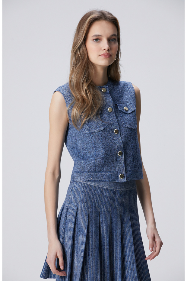 Indigo Simli Triko Yelek - 4