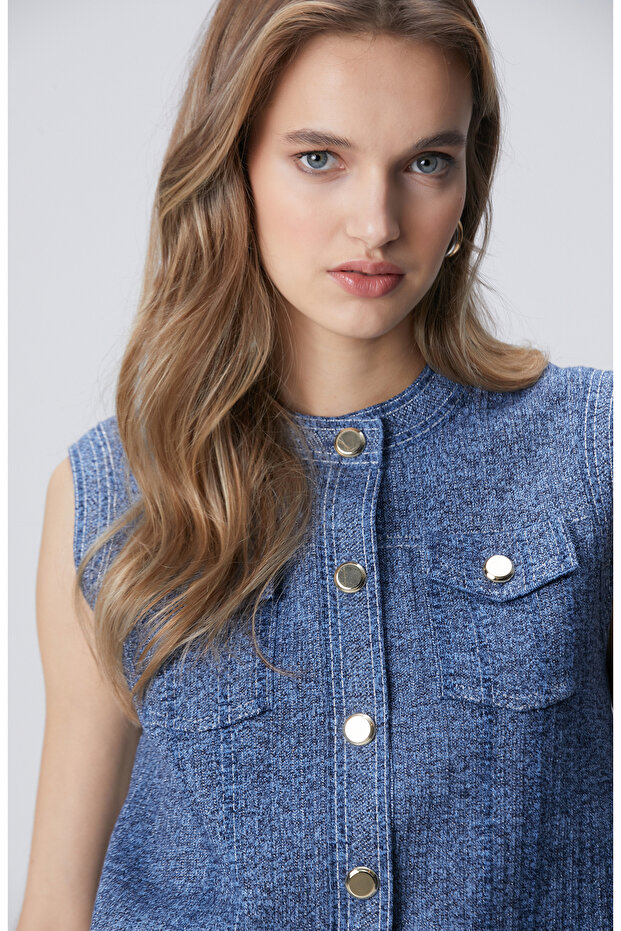 Indigo Simli Triko Yelek - 2