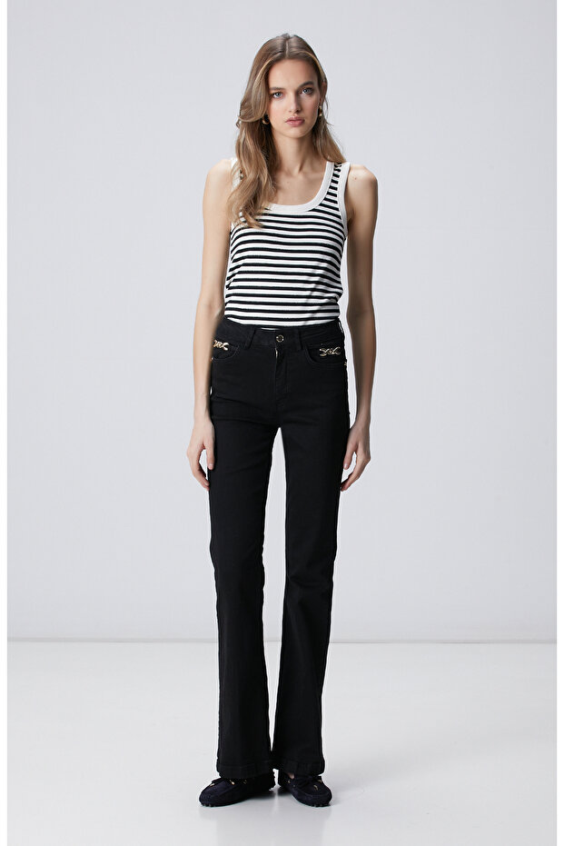 Siyah Beyaz Çizgili Örme Atlet - 3