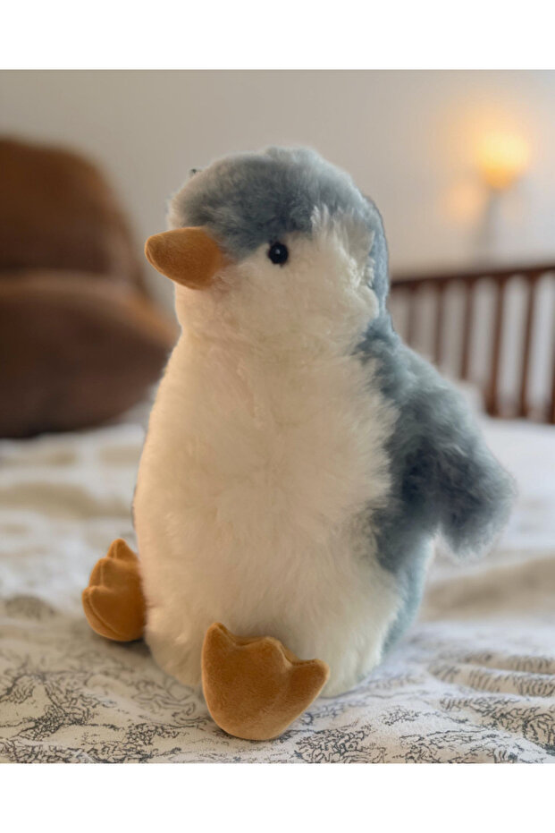 Handmade 100% Baby Alpaca Wool Plush Toy, Soft & Smooth "Chisby Penguin", Soft White Grey, 30cm