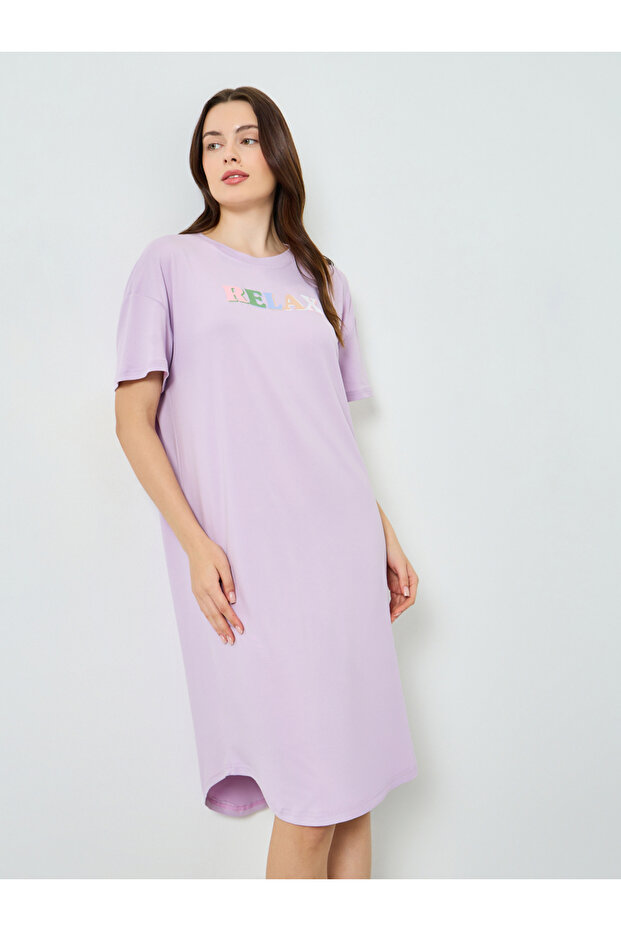 Purple Printed Short Sleeve Nightdress