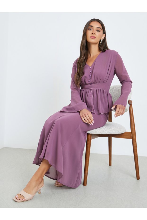 Women Purple Ruffled Detail Mermaid Maxi Dress