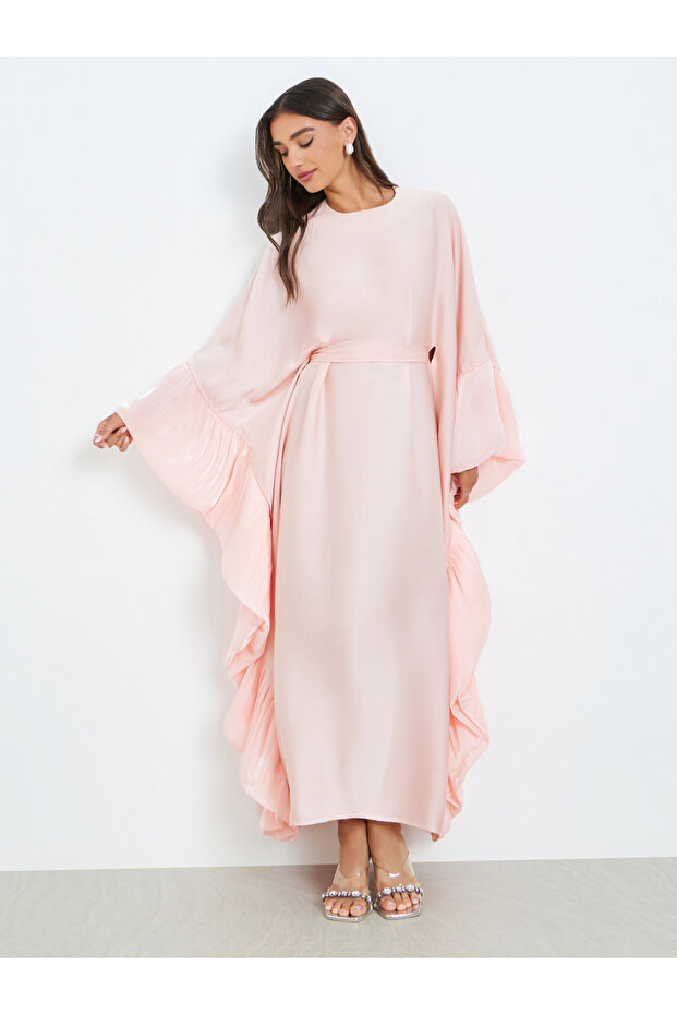 Women Pink Long Sleeves Kaftan Maxi Dress