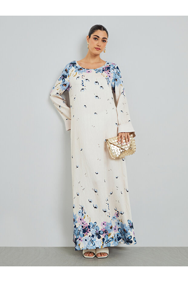 Blue Floral Print A-Line Jalabiya