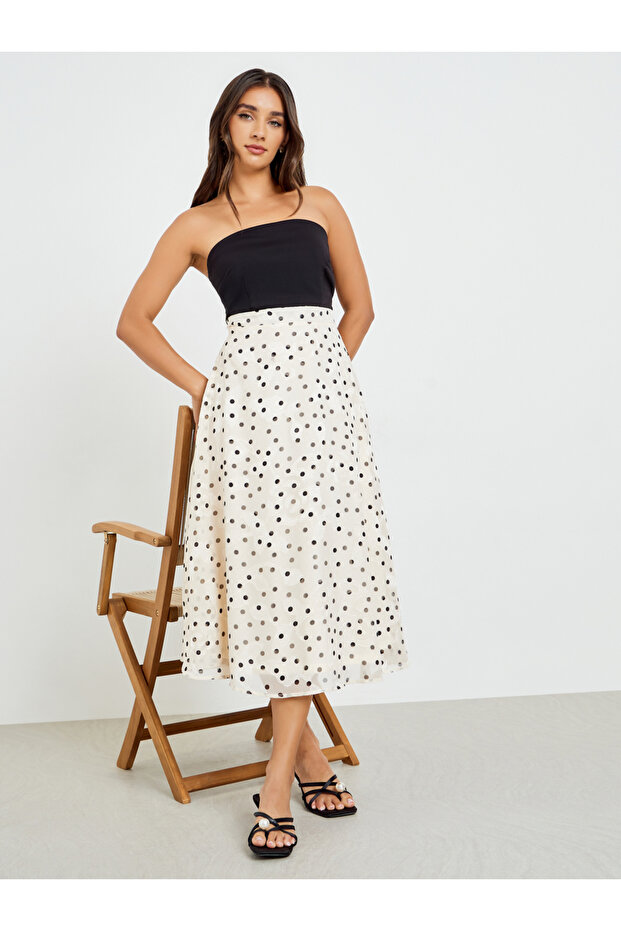Bandeau Neck Polka Dot Midi Dress